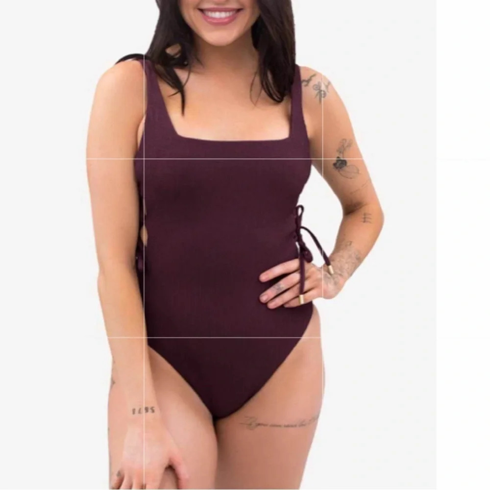 NWT Sanctuary retrograde side laced one piece maroon swimsuit square neck Large